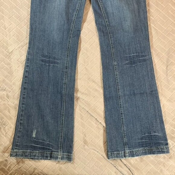 Leo Roma Women 9 Denim Jeans Blue Flare Low Rise Western Y2K Embroidered Pockets - Picture 9 of 12